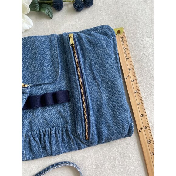 Vintage Denim Makeup Organizer Bag With 4 Makeup Brush Holder Wrap-Around Strap - Picture 12 of 12